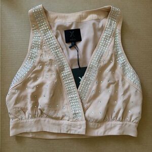 NBD Beige Embellished Crop Top